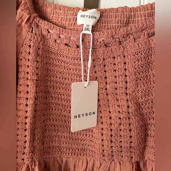 Heyson Crochet Long Sleeve Rust Dress Peasant Boho Hippie Bohemian Size 2XL - Picture 6 of 7